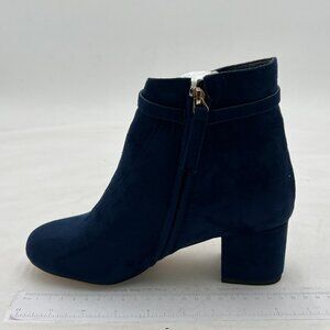 Navy Suede Block Low Heel Suede Cowgirl Boots Side Zipper Ankle Bootie